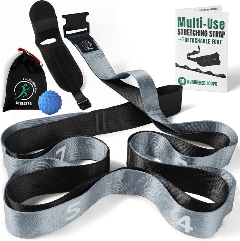 STRECTRA Stretch Strap with Loops Physical Therapy - Full Body Exercise Straps for Stretching with Detachable Foot - Leg & Calf Stretcher for Plantar Fasciitis, Physical Therapy, Pain Relief, and Flexibility - Image 1